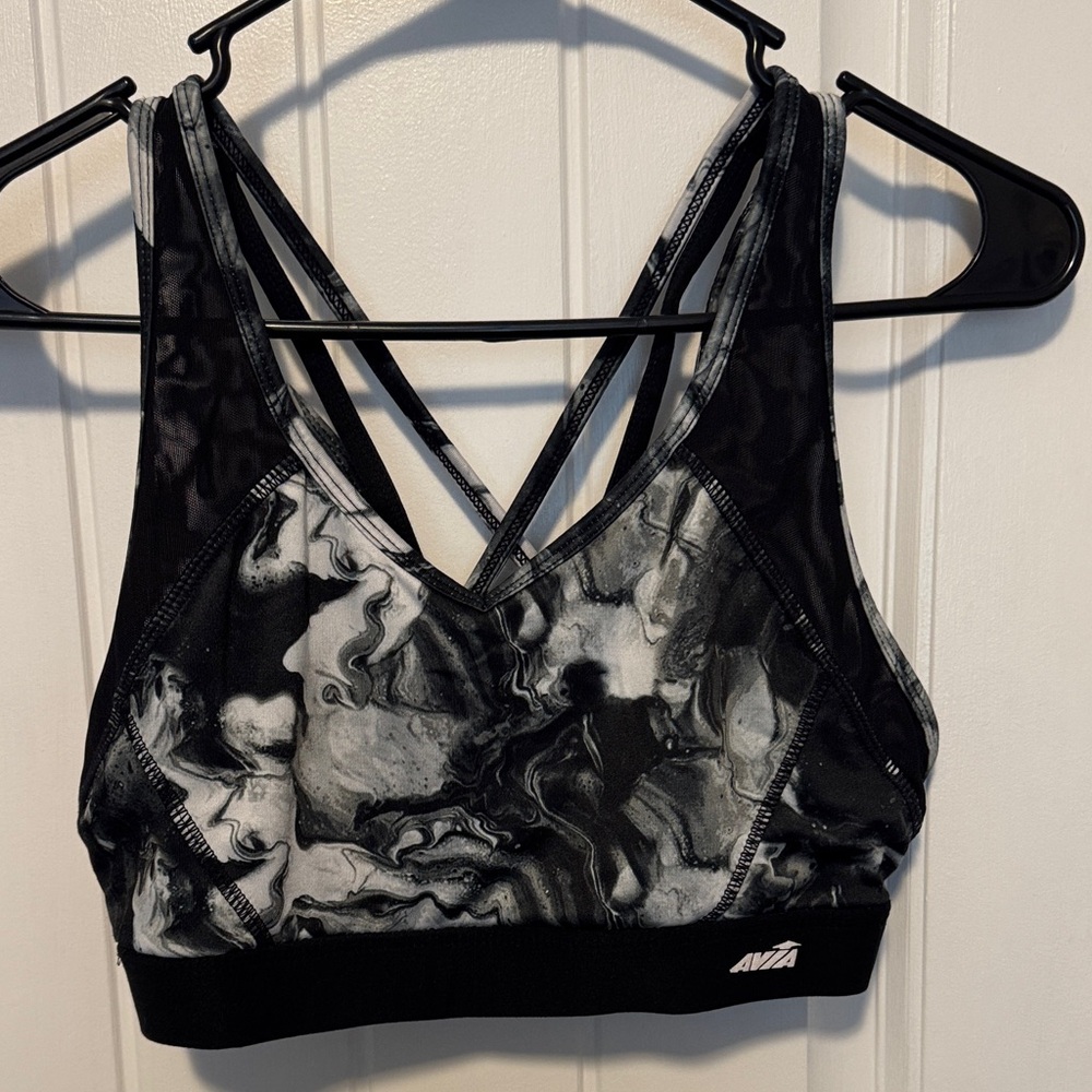 Avia Black and Gray Sports Bra with Crisscross Straps